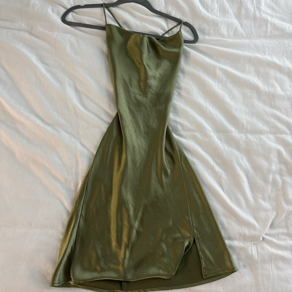Satin Olive Green Backless Dress